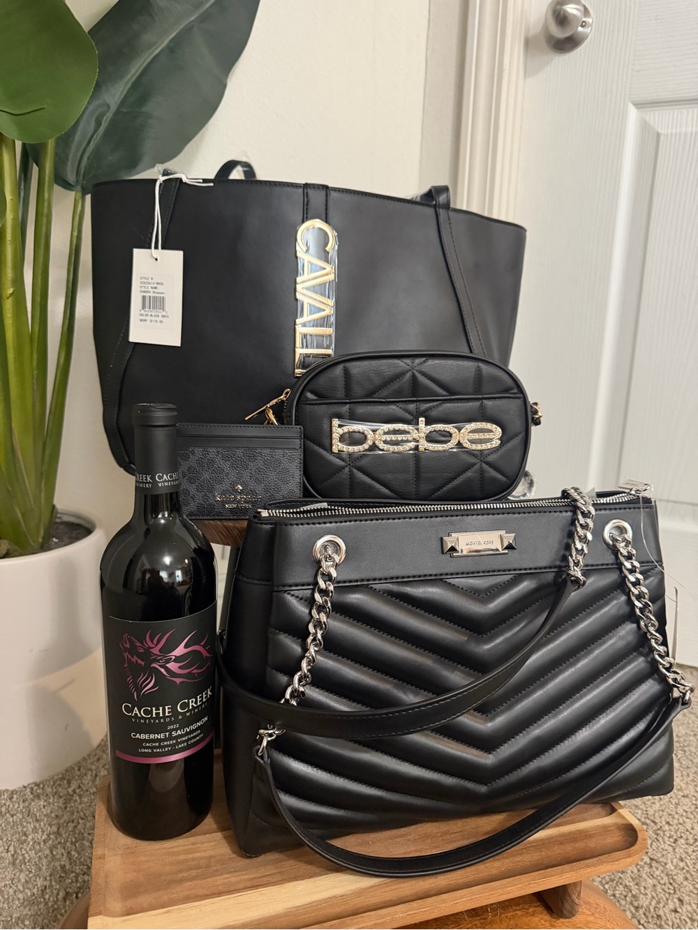 Michael Kors Black Quilted Shoulder Bag with Kate Spade/Bebe/Cavalli Bundle set!